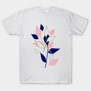 Pink and Navy Foliage T-Shirt